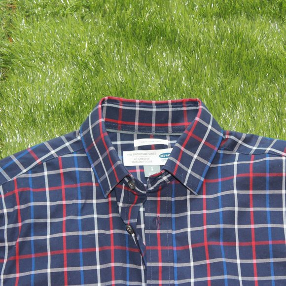 Old Navy Men's Small Slim Fit Dress Shirt - Blue Plaid - Picture 5 of 12
